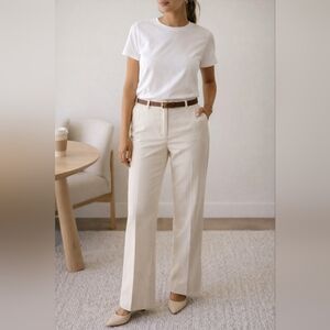 Cream Trouser Pants 10 Straight Leg Workwear Clean Girl Quiet Luxury